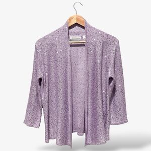 Alfred Dunner Purple Sequin Cardigan Open Front 3/4 Sleeve Petite Small PS/SP